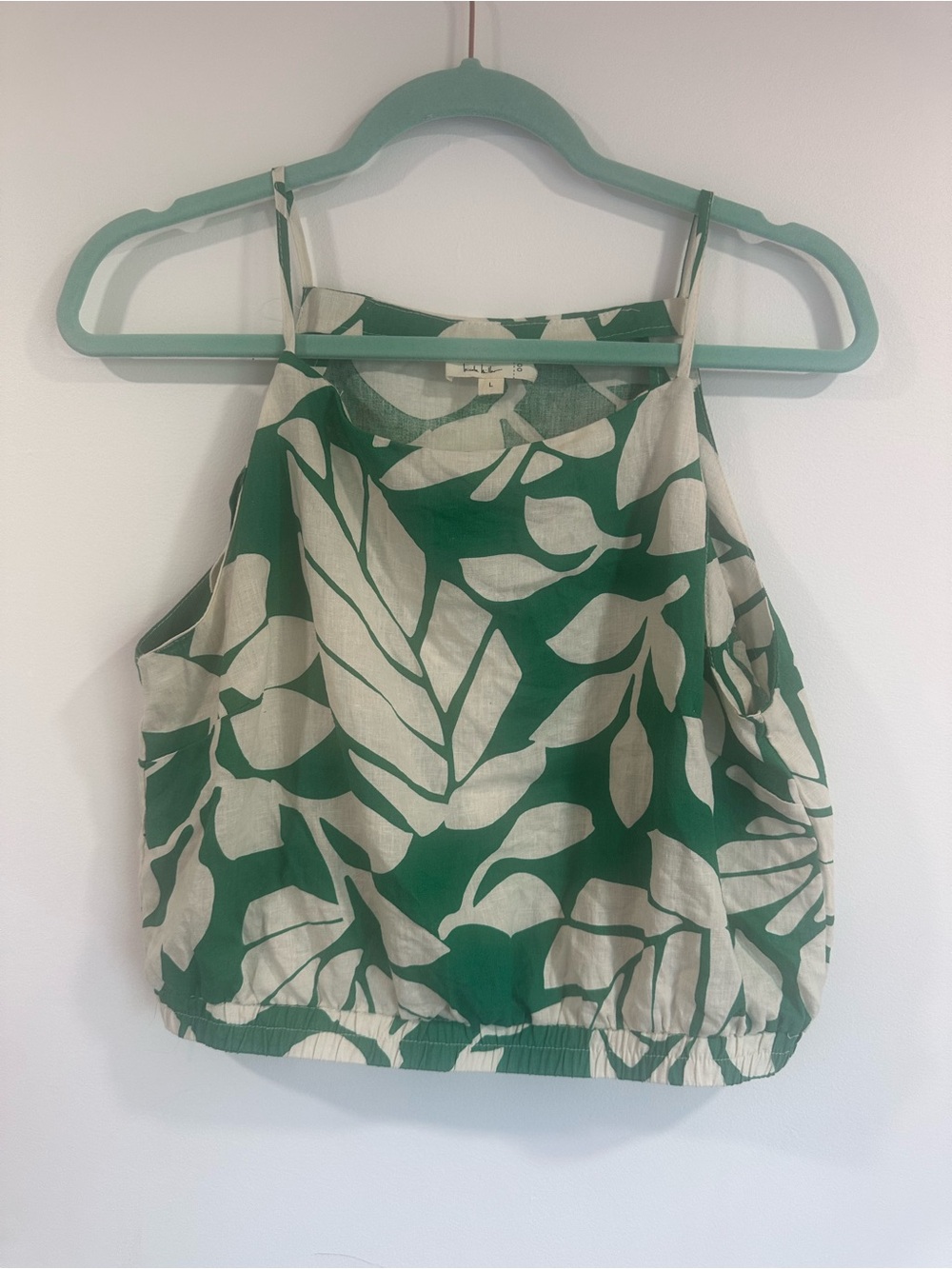 Nicole Miller Green and Cream Leaf-Print Spaghetti Strap Camisole